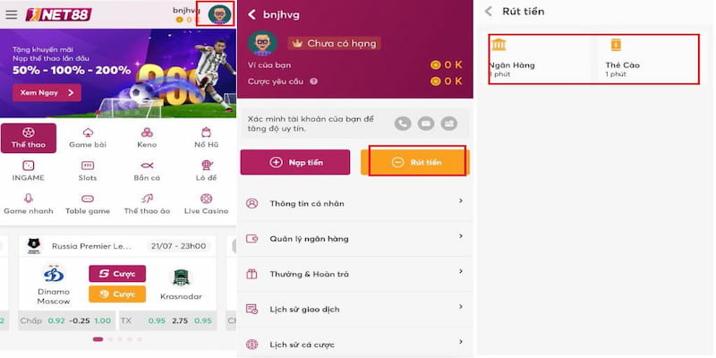 Các phương thức rút tiền Net88 phổ biến